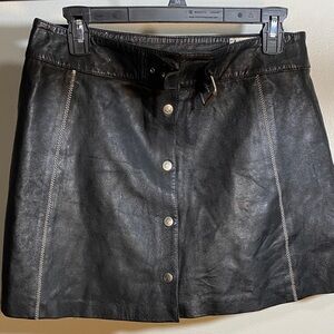 Sleek Black Leather Mini Skirt with Button Accents